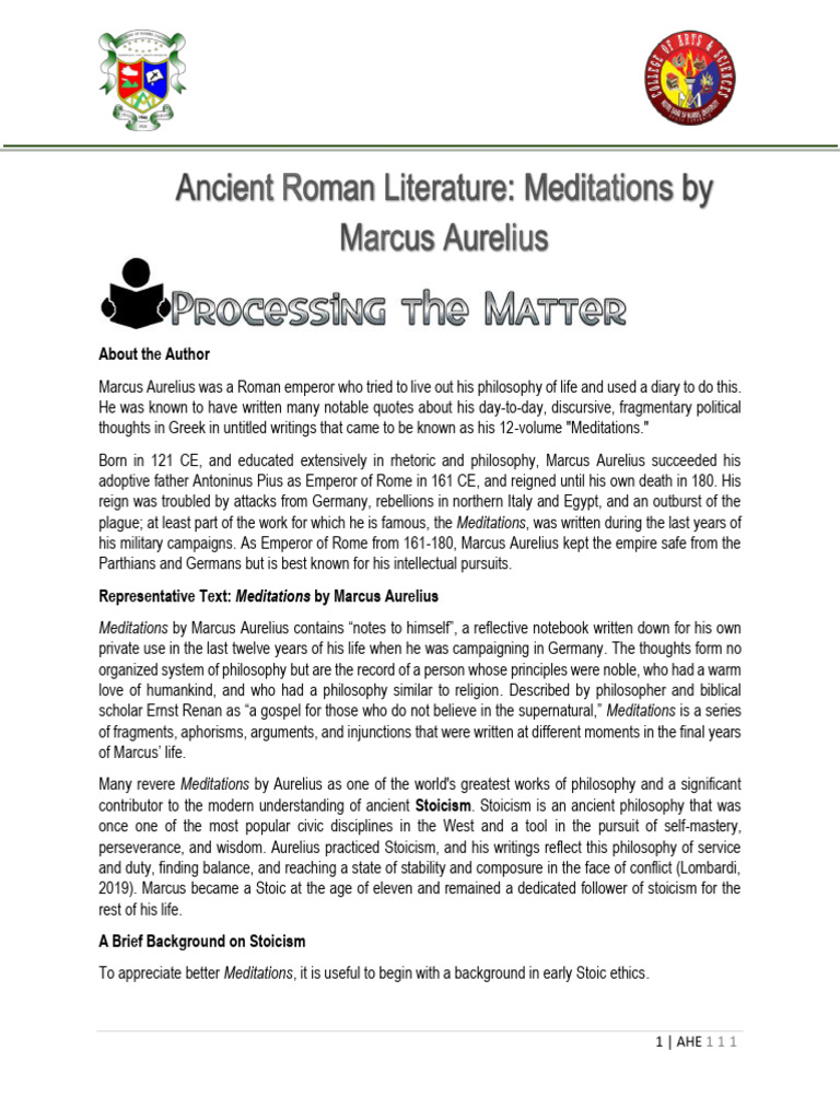 Ancient Roman Literature Assigned Reading-1 | PDF | Stoicism | Virtue