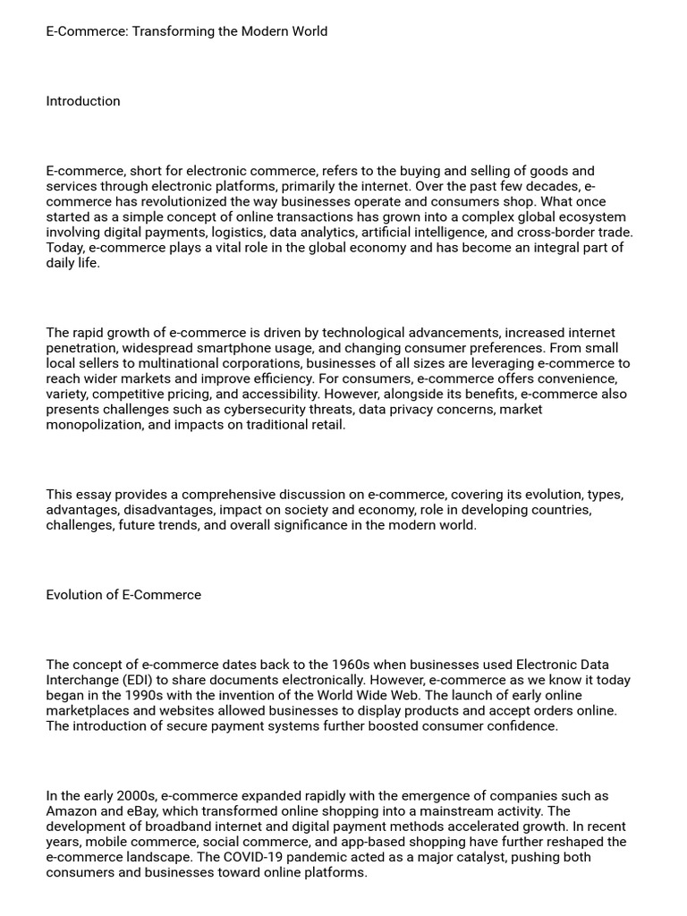 E-Commerce: Impact and Evolution Explained | PDF | E Commerce ...