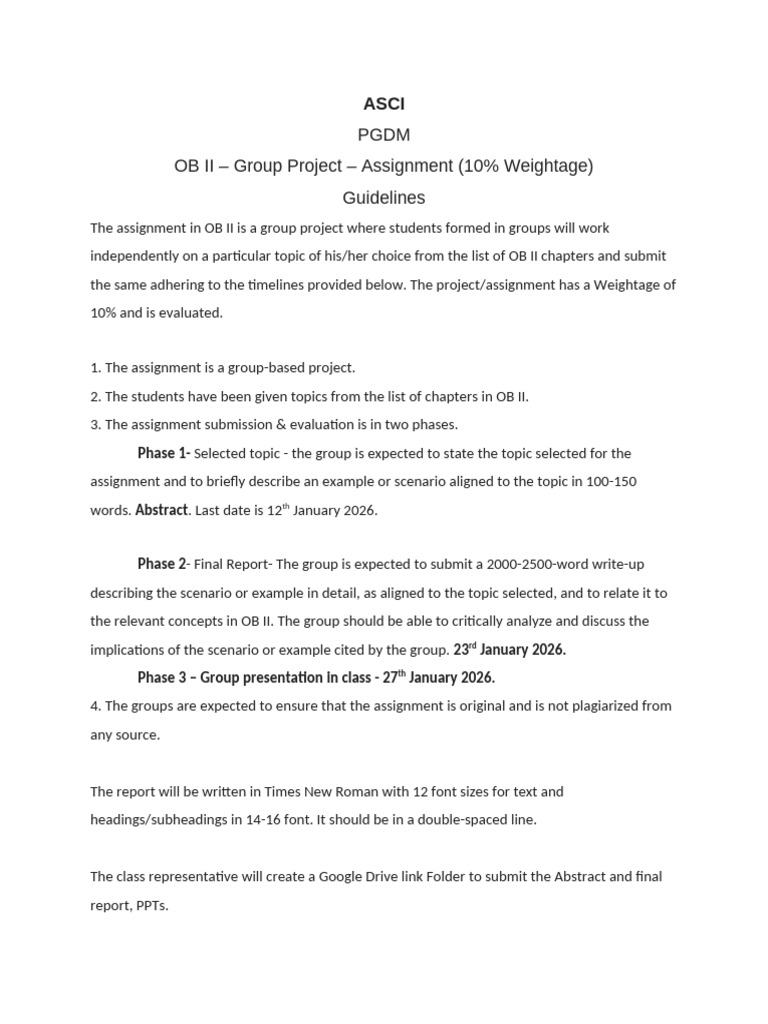 OB II Group Project Guidelines 2026 | PDF