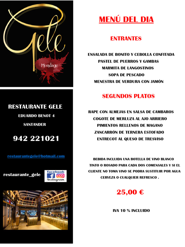 Menú del Día en Restaurante Gele | PDF