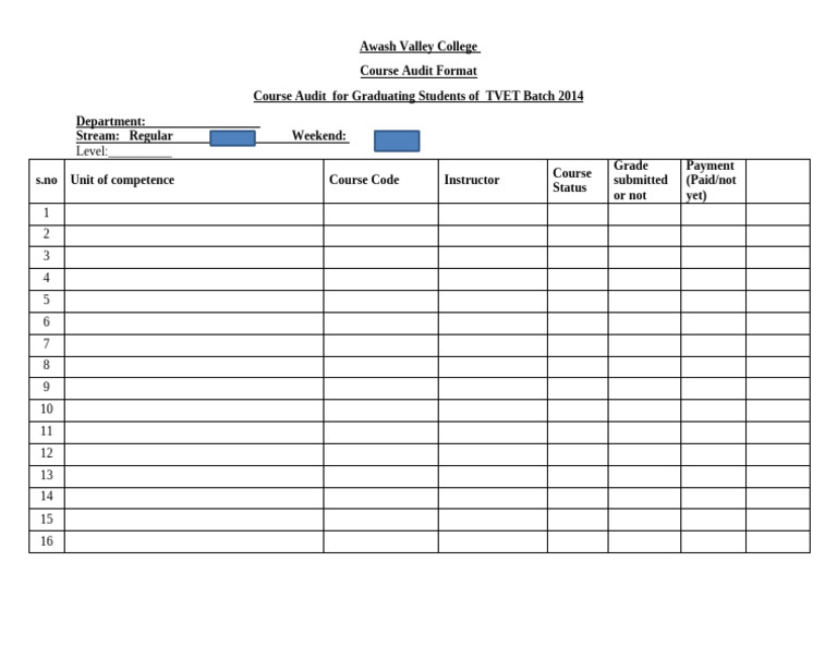 Course Audit Format for TVET Students | PDF