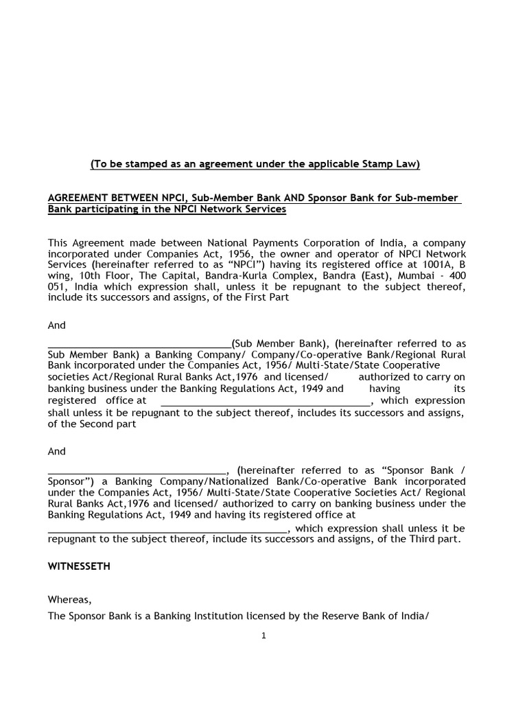 3.Tri-Partite Agreement Sub Members NPCI and Sponsor Bank v 2 0 - 12 ...