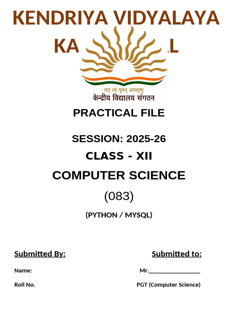 Python Practical File for Class XII | PDF | Data | Databases