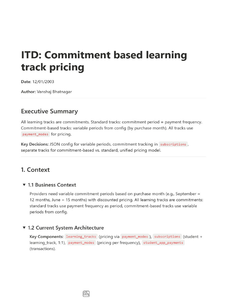 ITD_ Commitment Based Learning Track Pricing | PDF