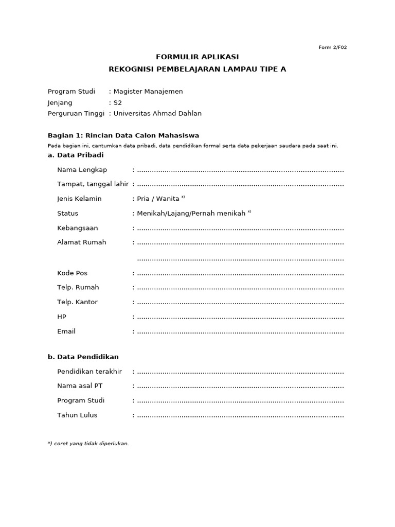 Formulir RPL Magister Manajemen UAD | PDF