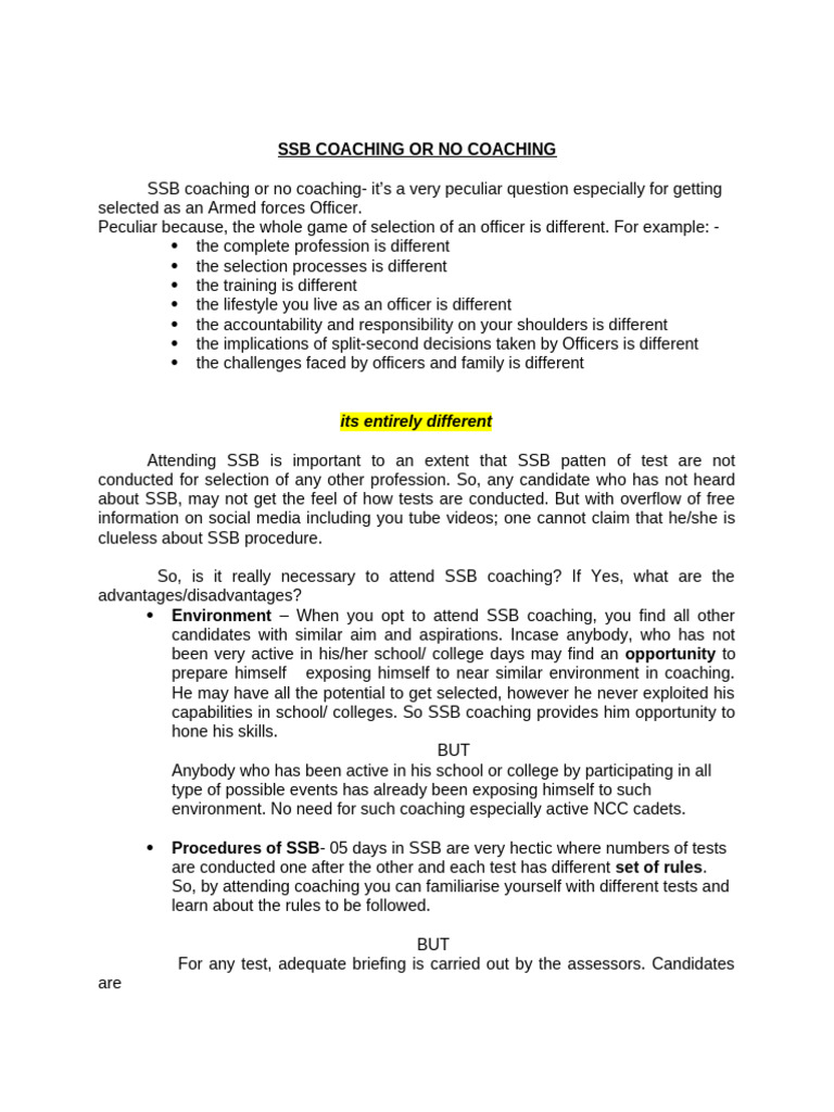 15. Ssb Coaching or No Coaching | PDF | Cognition | Behavioural Sciences