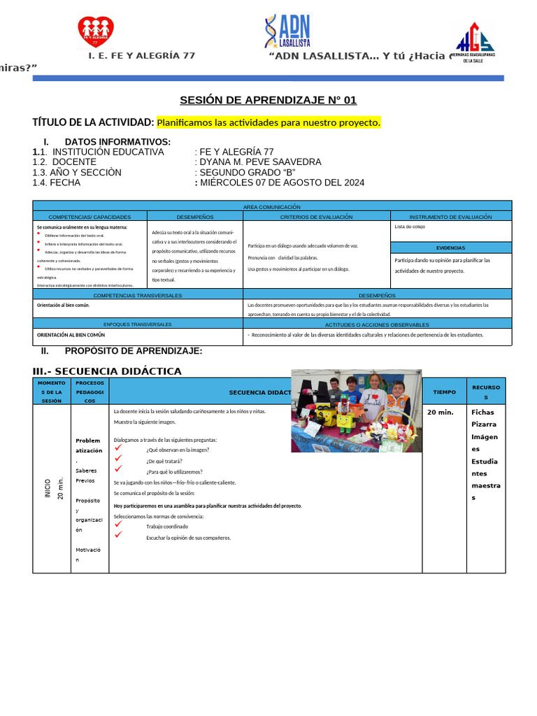 Planificación de Proyecto Escolar en Aula | PDF | Aprendizaje | Evaluación