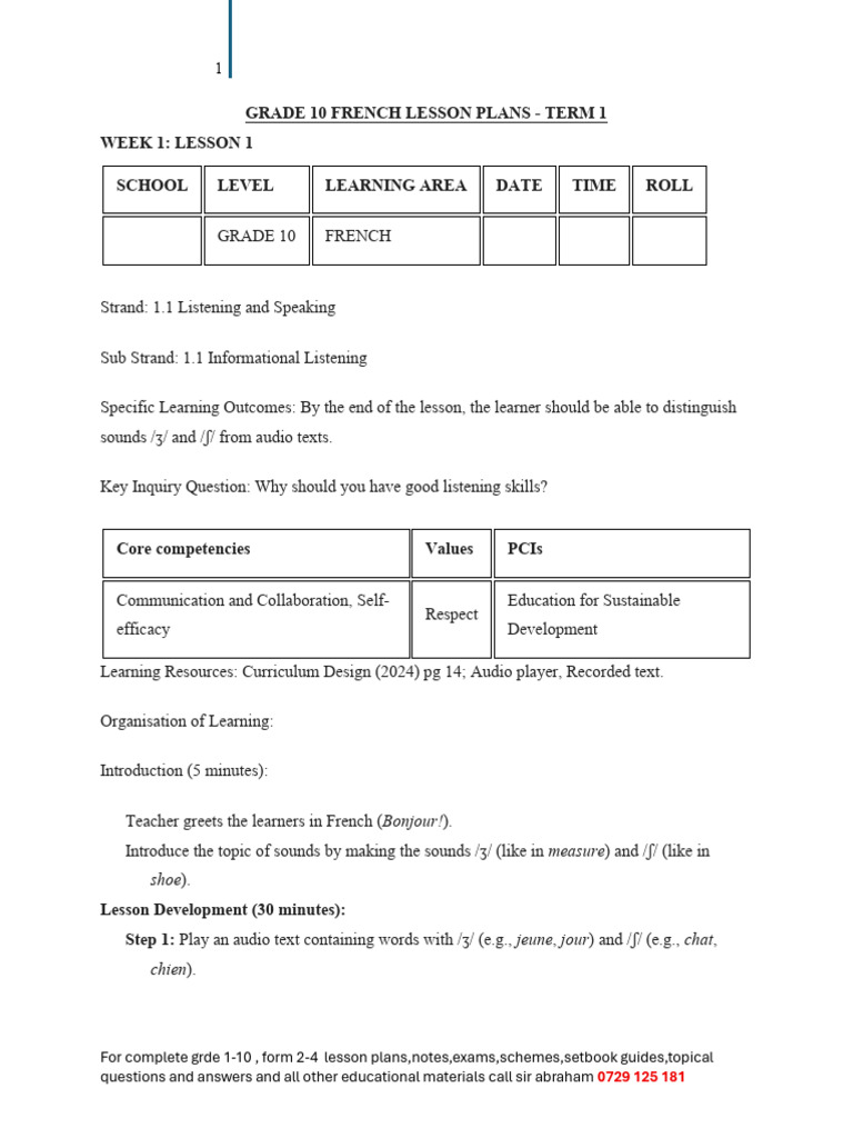 Grade 10 French Lesson Plans Overview | PDF | Lesson Plan | Curriculum