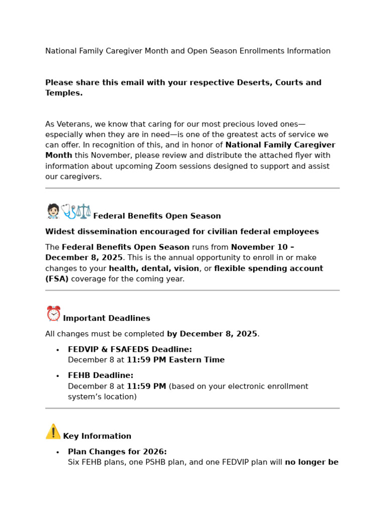 National Family Caregiver Month and Open Season Enrollments Information ...