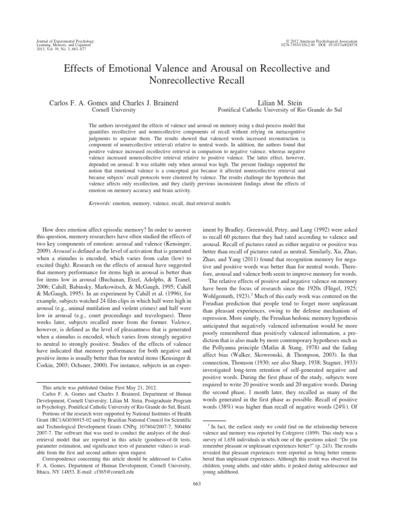 Impact of Emotion on Memory Recall | PDF | Recall (Memory) | Memory