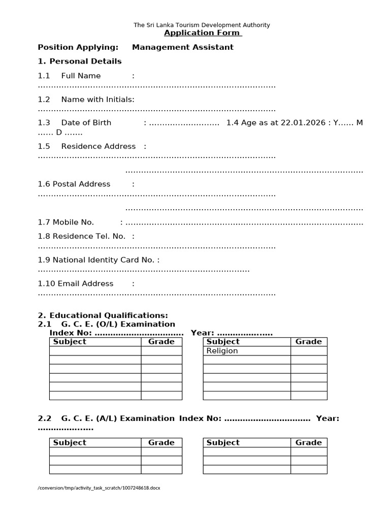 Application Form (External Candidates) for Management Assistant | PDF ...