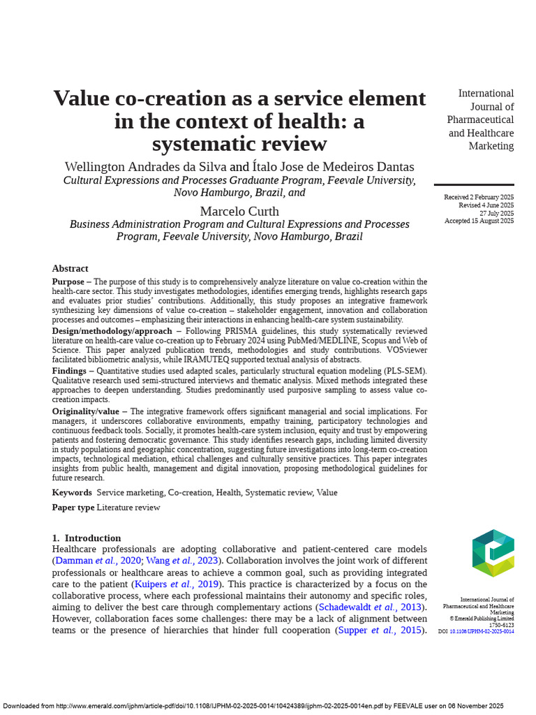 Value Co-Creation in Healthcare: Review | PDF | Systematic Review ...