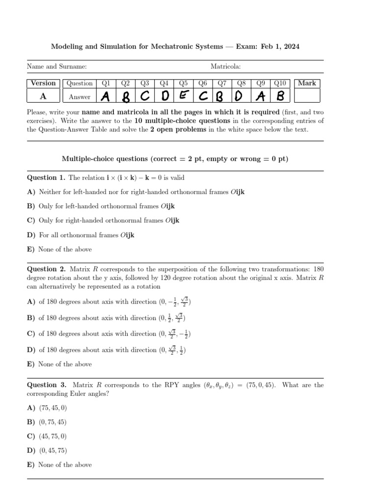 Exam20240201_sol | PDF | Mechanics | Mechanical Engineering