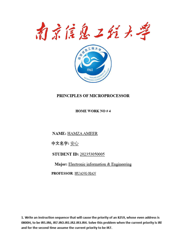Hamza Ameer 202353050005 Principles of Microprocessor Homework No 4(1 ...
