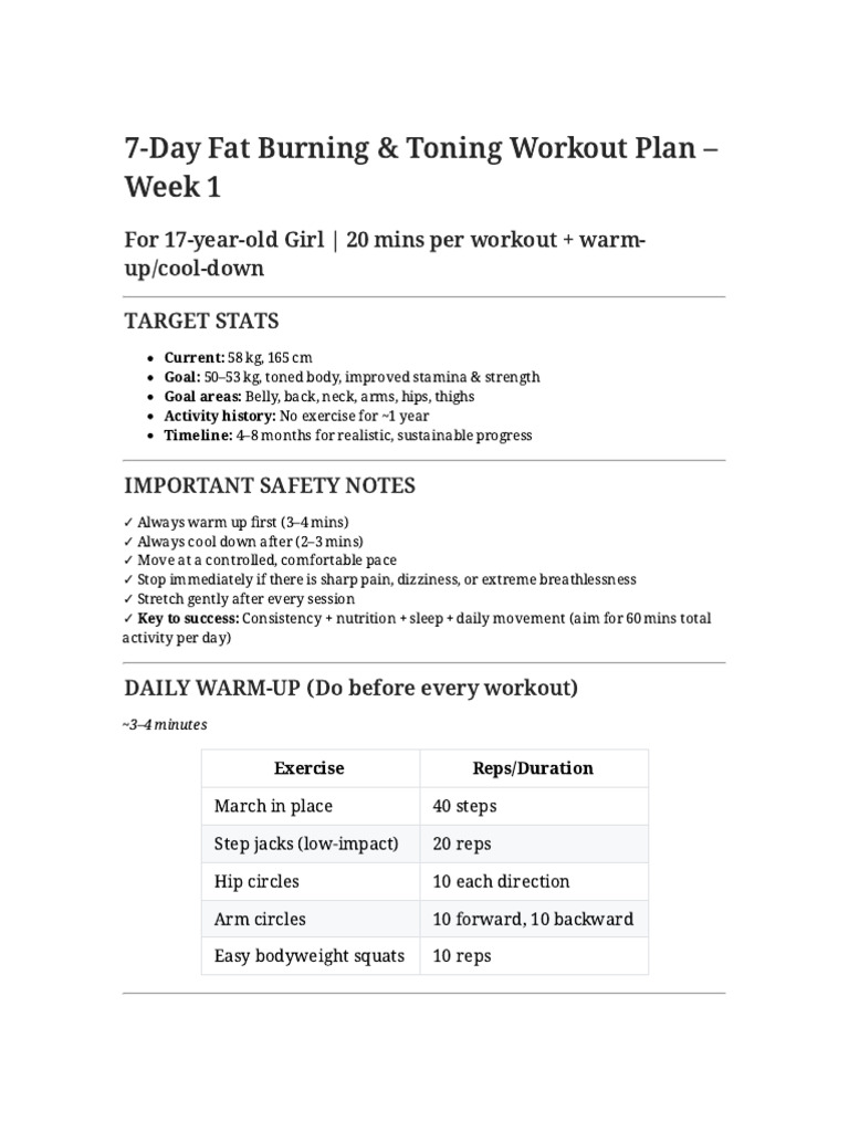 Week 1 Workout Plan | PDF