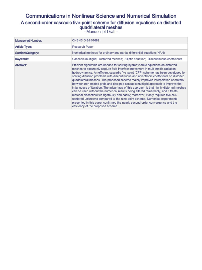 Second-Order Cascadic Scheme for Diffusion | PDF | Differential ...