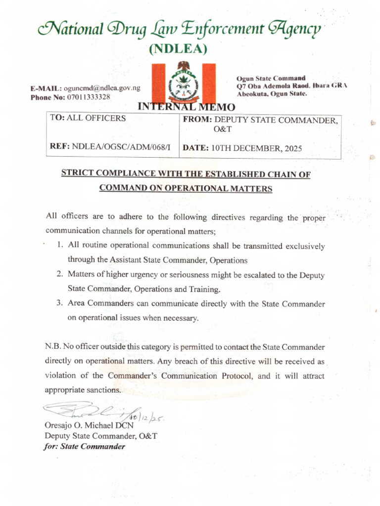 Strict Compliance With The Established Chain of Command On Operational ...