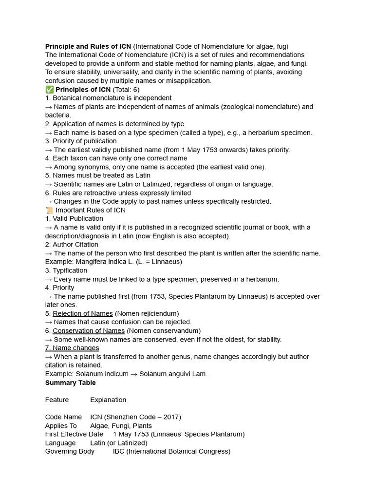 ICN Rules for Naming Algae, Fungi, Plants | PDF