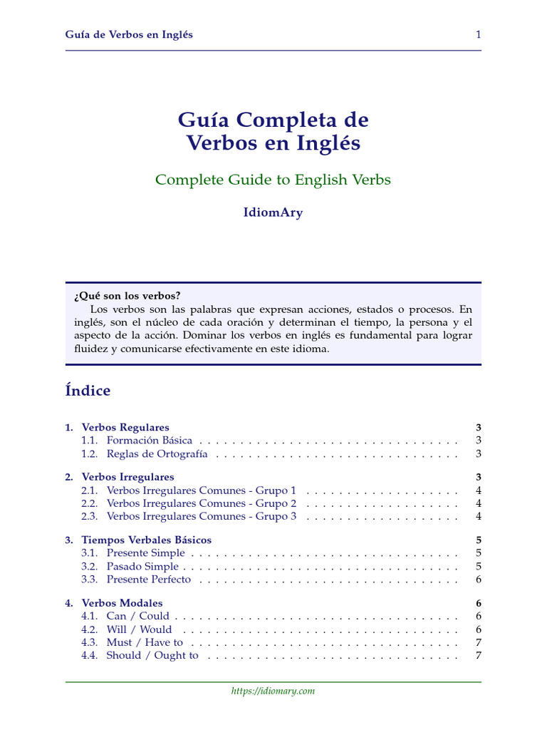 Guía Completa de Verbos en Inglés | PDF | Verbo | Conjugación gramatical