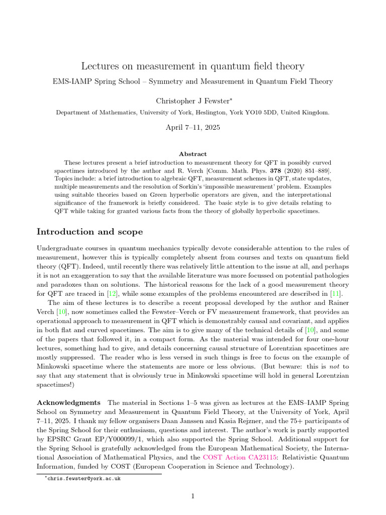 Fewster Measurement AQFT | PDF | Quantum Field Theory | Spacetime