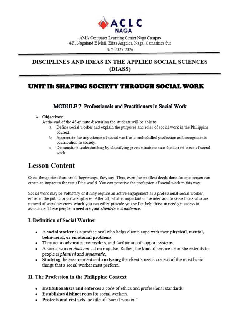 Diass Module 7 | PDF | Social Work | Profession