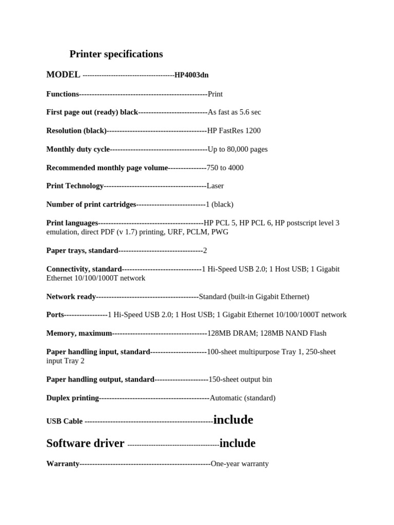 HP 4003dn Printer Specifications | PDF
