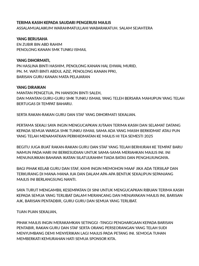Majlis Hi Tea SMK Tunku Ismail 2025 | PDF