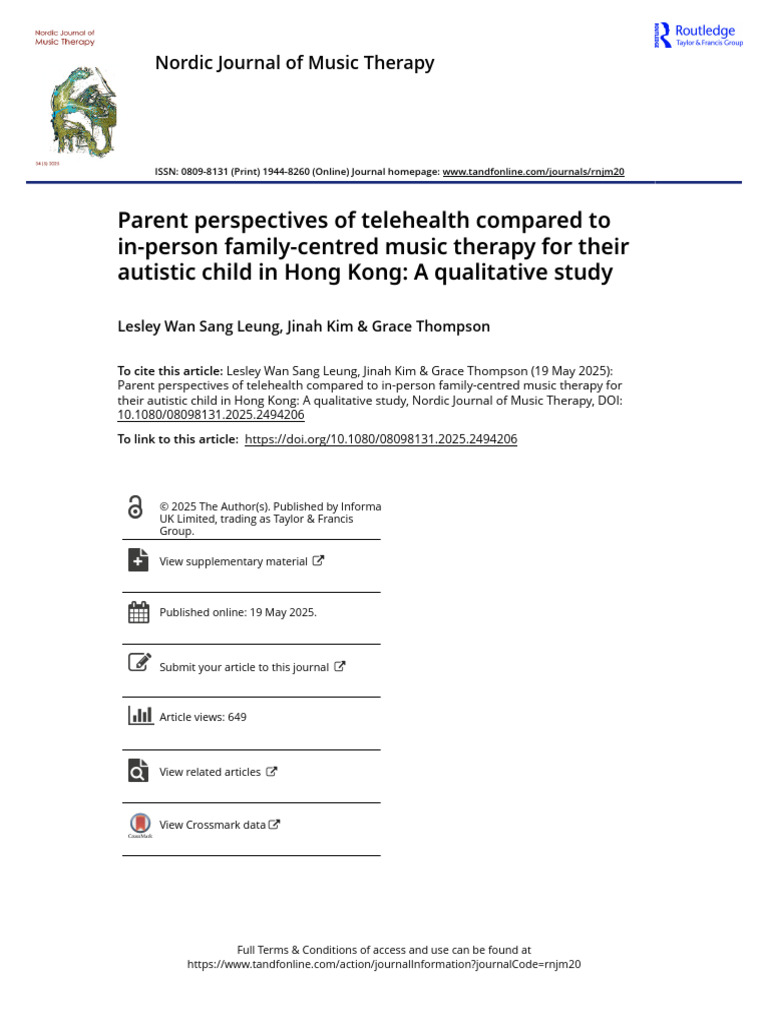 Parent Views on Telehealth Music Therapy | PDF | Autism ...