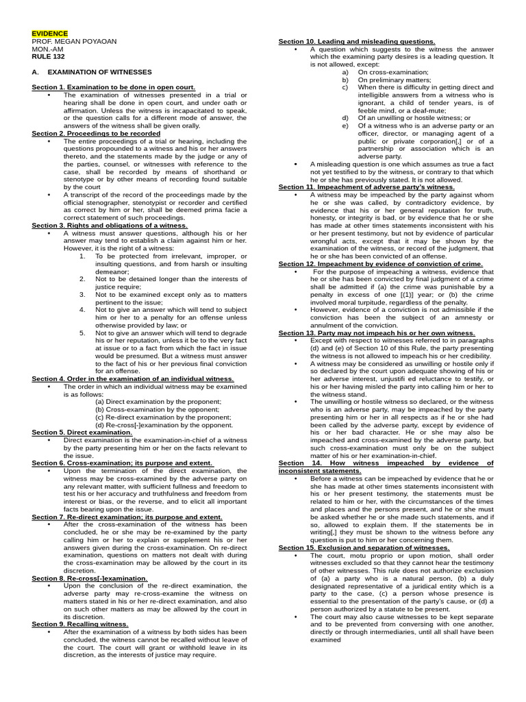 Witness Examination Rules Overview | PDF | Probation | Pardon