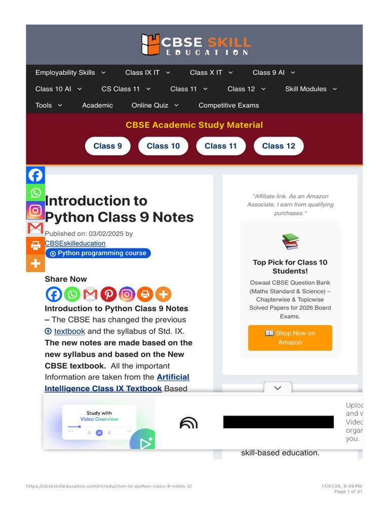 Python Class 9 Notes for CBSE Students | PDF | Data Type | String ...