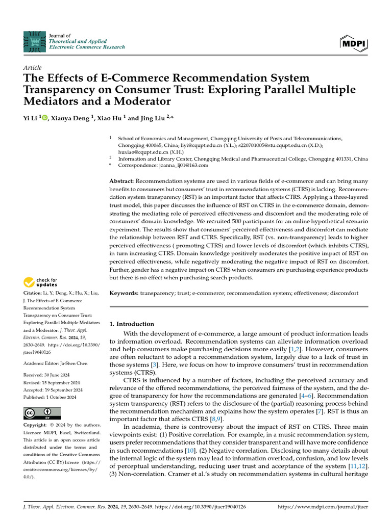 The Effects of E Commerce Recommendation System Transparency on ...