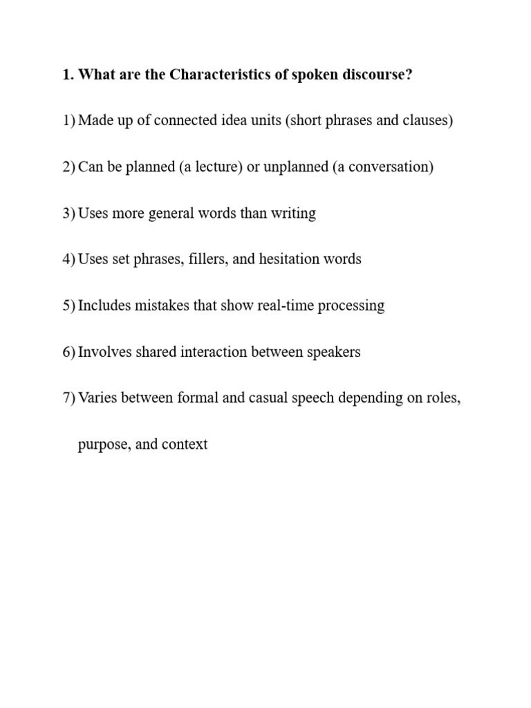 Characteristics of Spoken Discourse | PDF