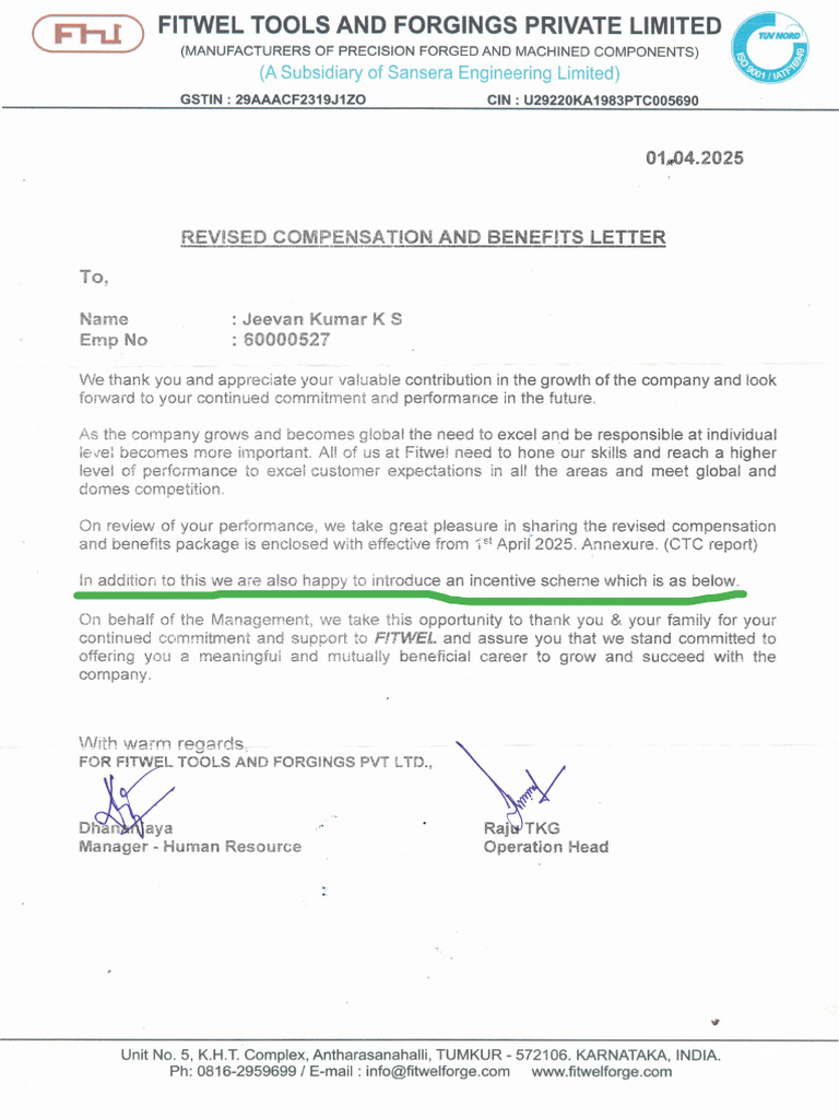 Compensation Letter | PDF