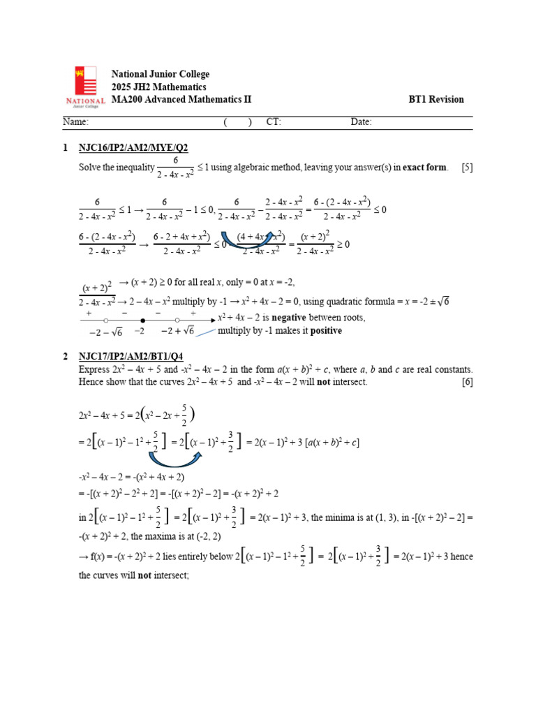 Advanced Mathematics Inequalities and Curves | PDF | Quadratic Equation ...