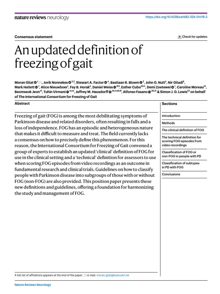 Freezing of gait updated definition | PDF
