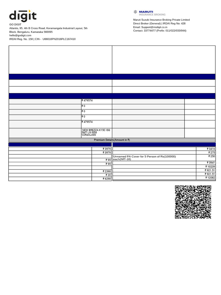 Annual Vehicle Insurance Quotation | PDF | Insurance | Financial Risk