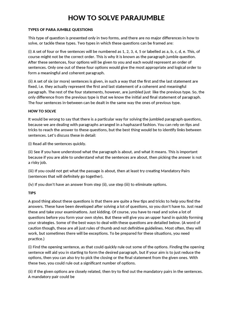 Mastering Parajumble Solutions Guide | PDF | Argument | Pronoun