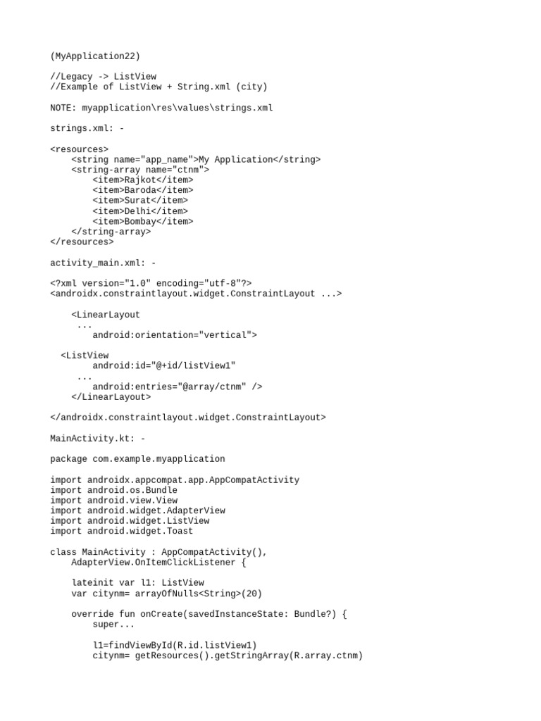 Android ListView with Cities Example | PDF