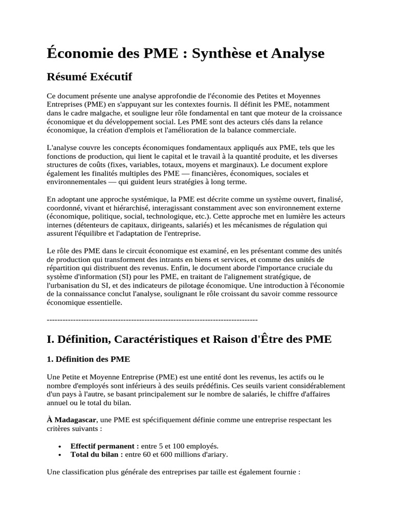 Économie des PME : Analyse et Rôle clé | PDF | Business | Croissance ...