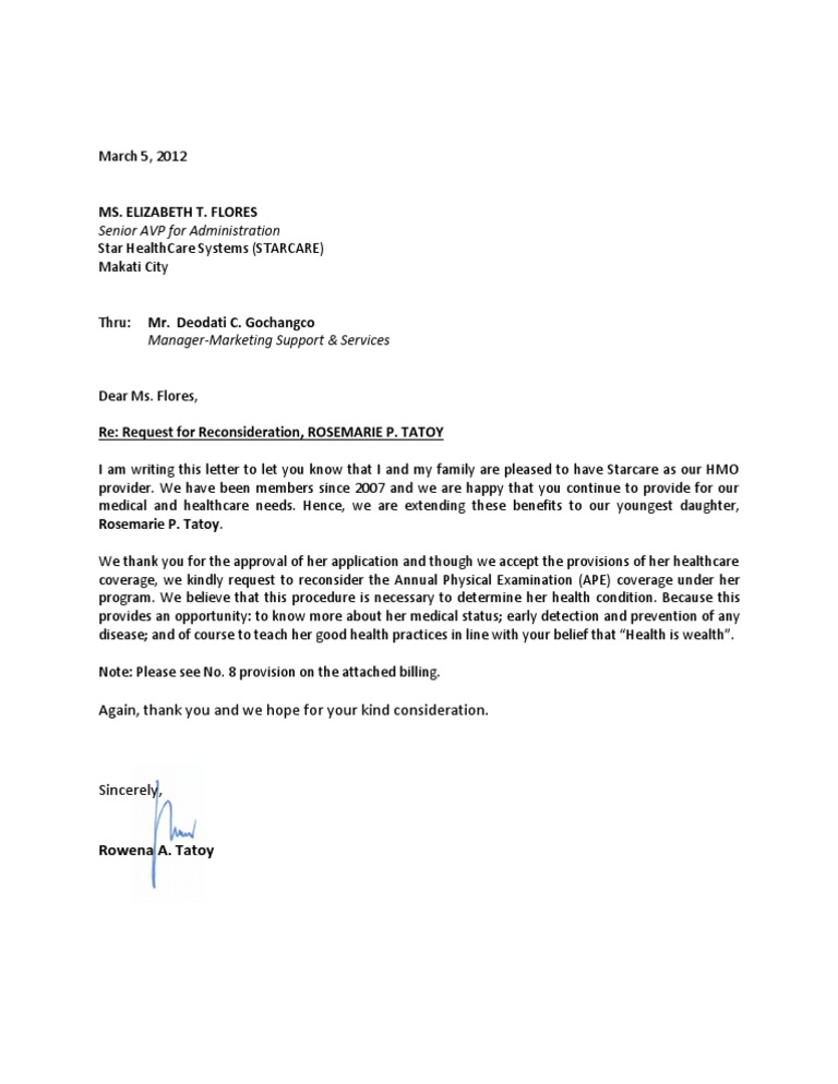 Request for Reconsideration of APE Coverage | PDF