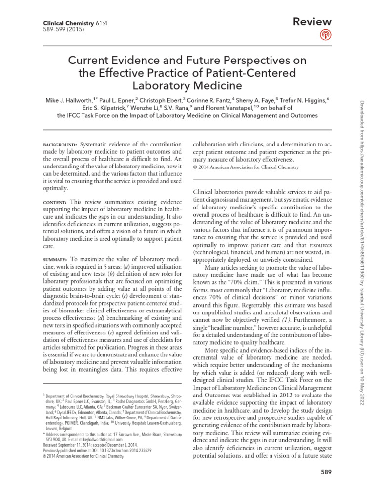 Enhancing Patient-Centered Laboratory Medicine | PDF | Medical ...