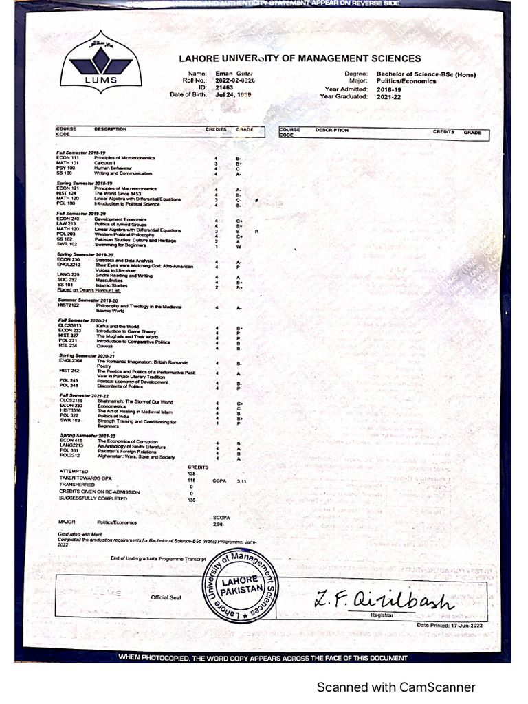 Official Transcript | PDF