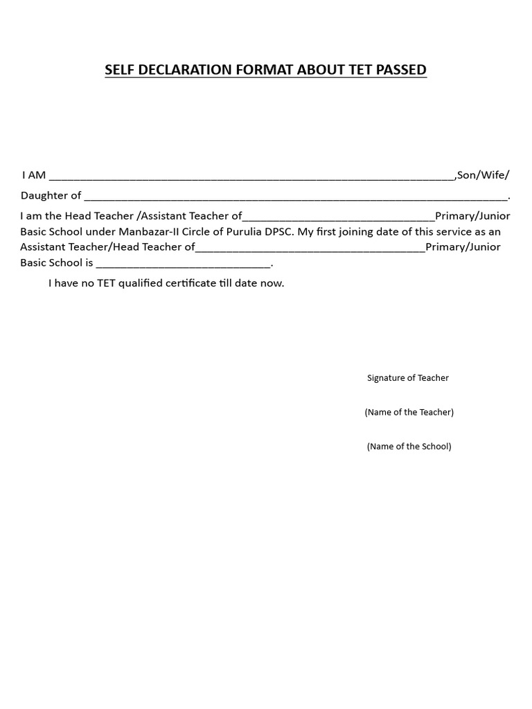TET Declaration Format for Teachers | PDF