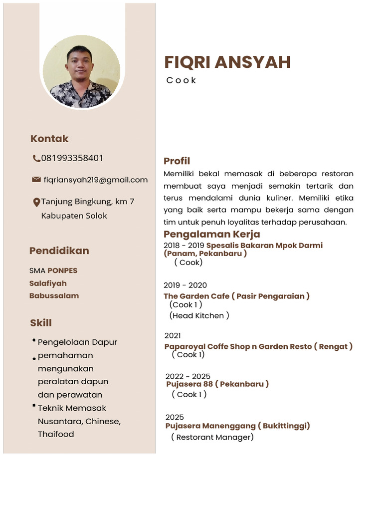 Profil Chef Berpengalaman di Kuliner | PDF
