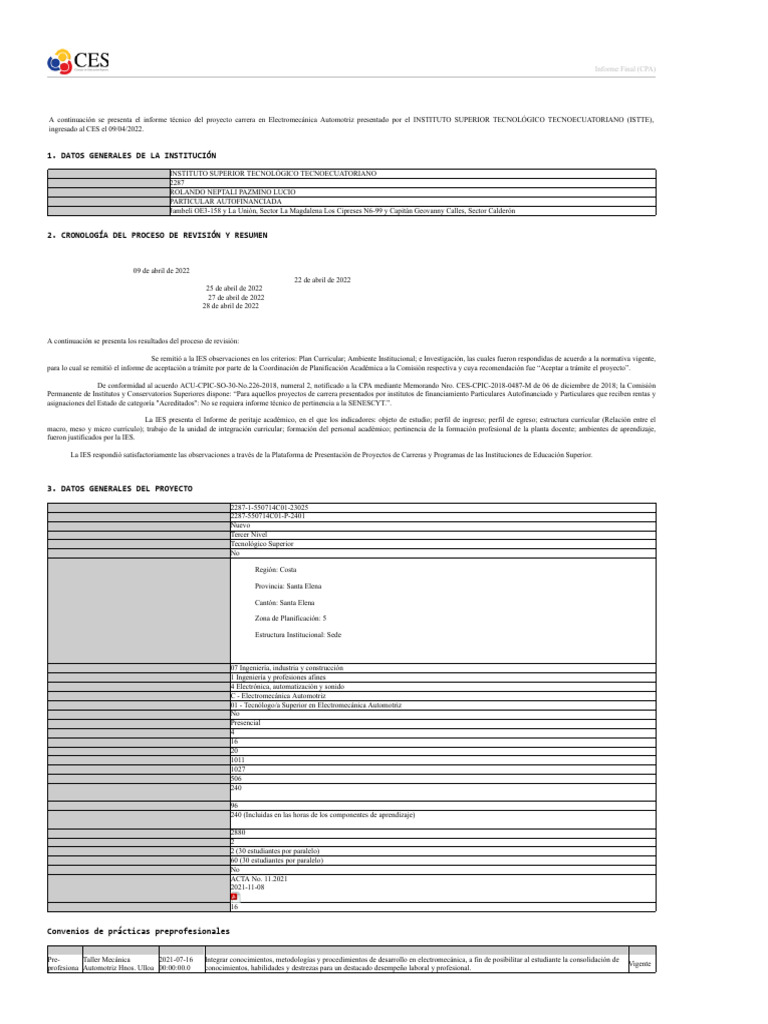 2287 Informe Coordinacion 23025 ELECTROMECÁNICA AUTOM | PDF ...