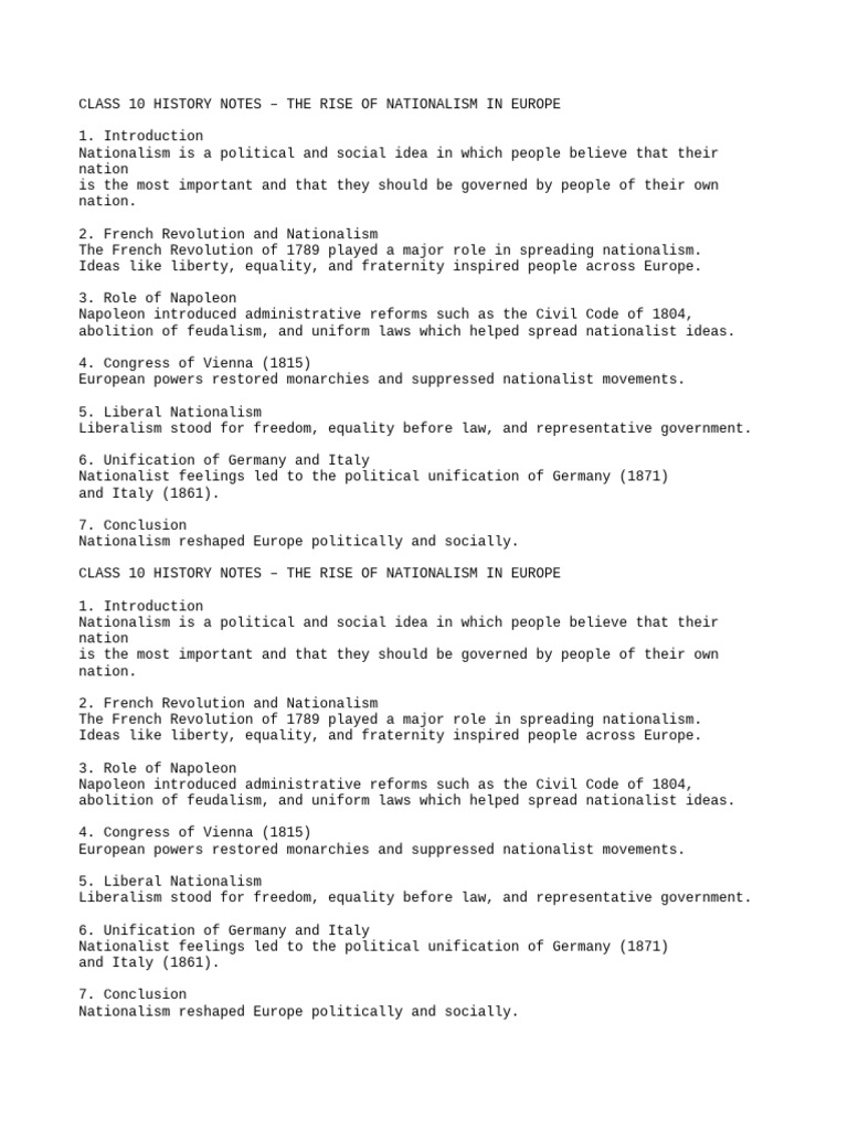 New_Document_1_Class10_History_Notes | PDF | Nationalism | Liberalism