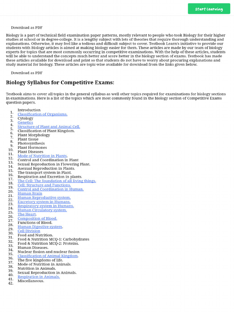 Biology For Competitive Exams - Study Notes With Diagrams, MCQs | PDF