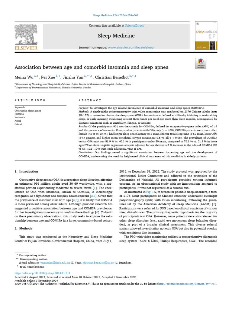 Age-Related COMISA Prevalence Study | PDF | Sleep Apnea | Insomnia