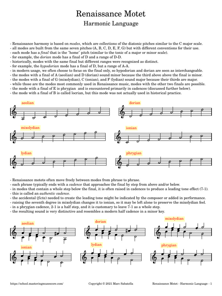 Renaissance Motets: Harmonic Techniques | PDF | Mode (Music) | Elements ...