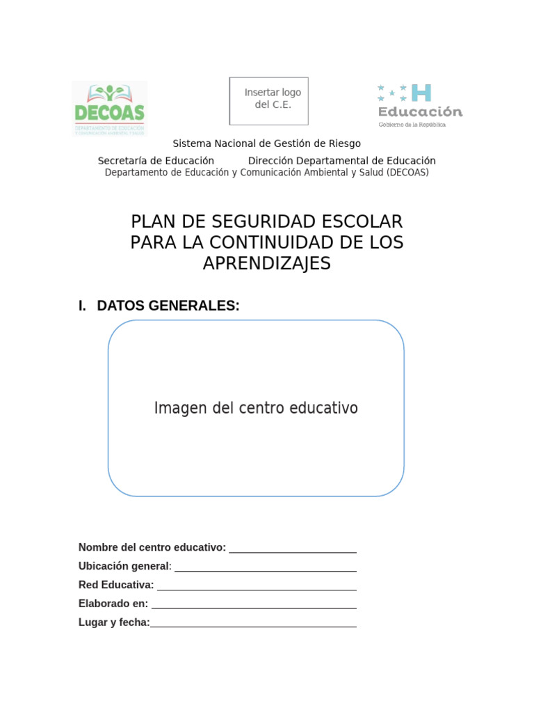 Plan de Seguridad Escolar en Honduras | PDF | Sustentabilidad | Valores
